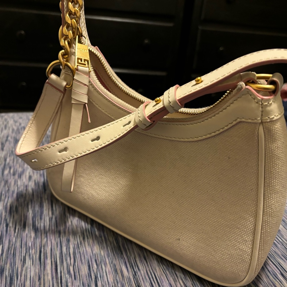 BALMAIN B-ARMY CANVAS AND LEATHER HANDBAG
